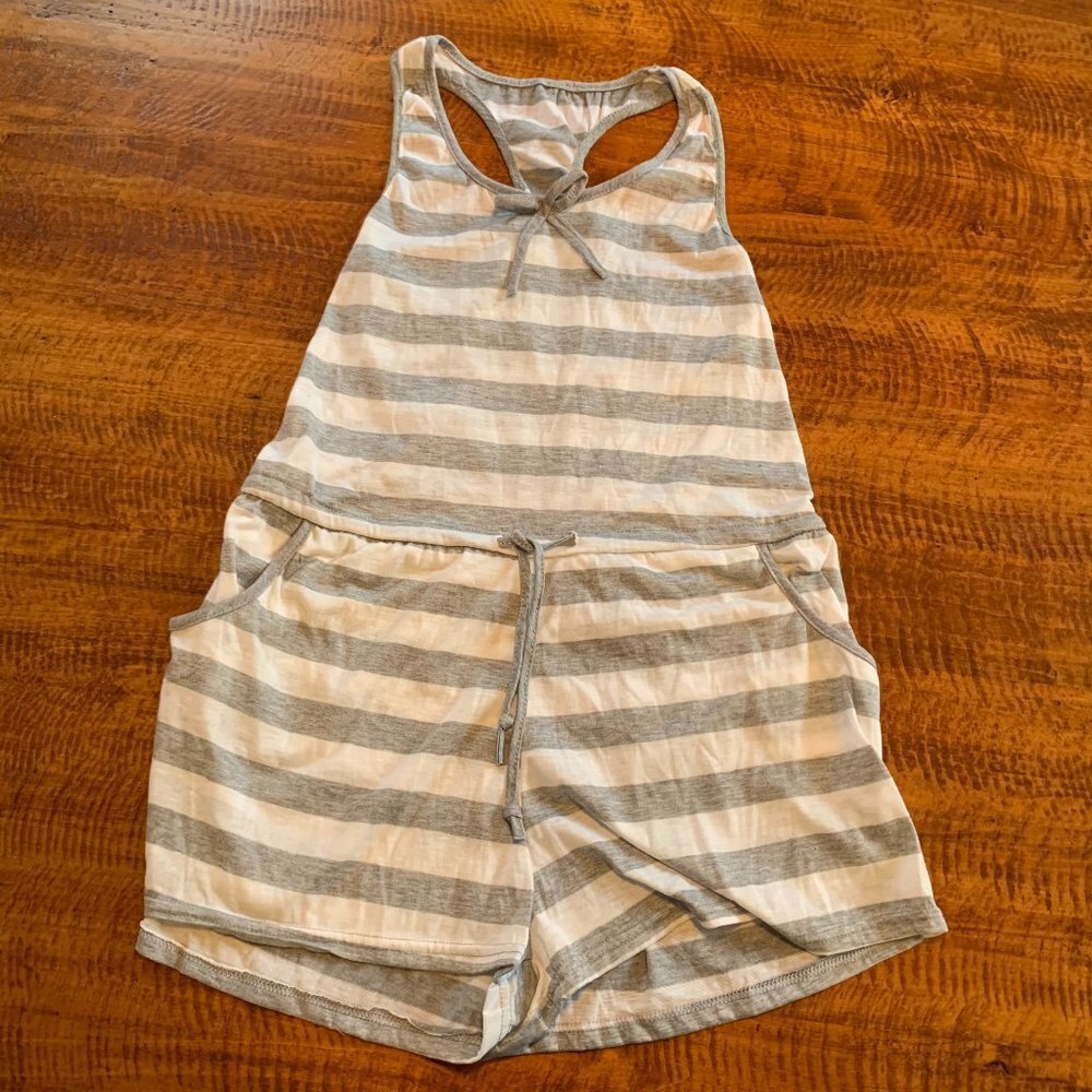 ⛱️Gray & White Wide Stripe Romper - M